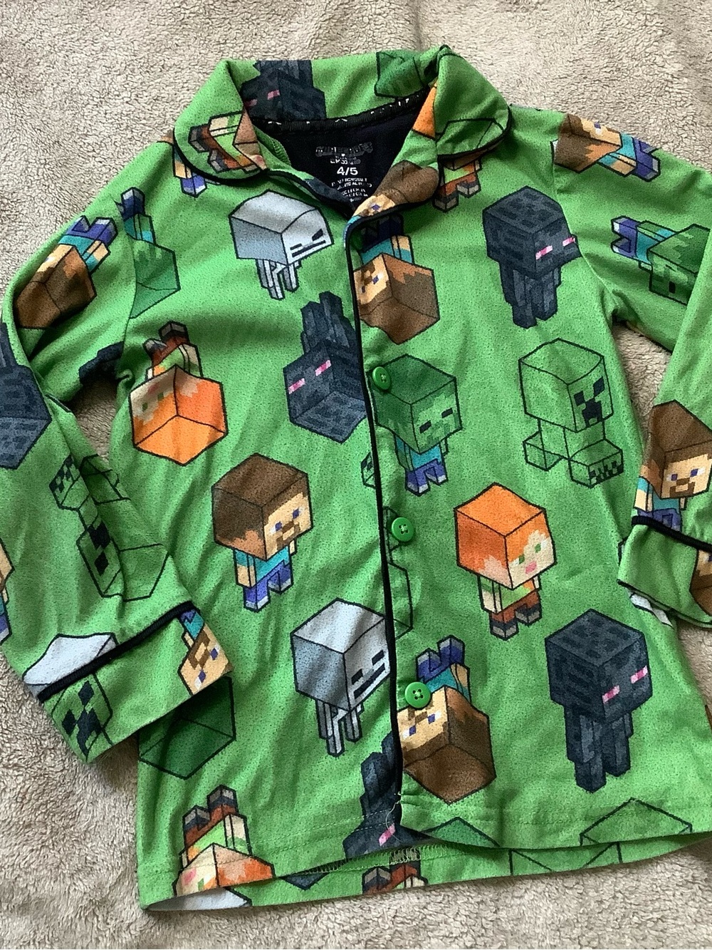 Minecraft Green Kids Pajama Top